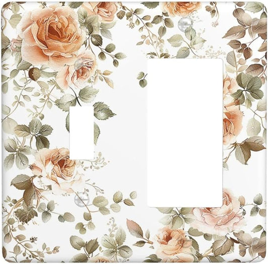Outlet Covers Vintage Warm Color Orange Flowers And Leaves 1 Toggle 1 Rocker Combination Decorative Wall Plate Electrical Switch Plates Light Switch Cover Plate for Bedroom living Room