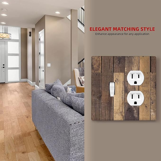 Cool Brown Wood Style Vintage Rustic Print Wallplates 1 Toggle 1 Duplex Switch Plate Electrical GFCI Faceplate Decorative Light Switch Covers for Farmhouse Home Decor