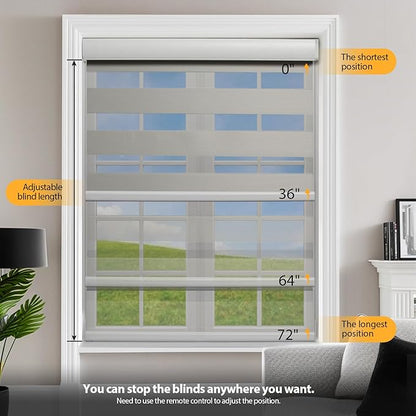 Motorized Blinds with Remote, Cordless Automatic Zebra Shades, Smart Blind for Windows, Grey, 38 x 72