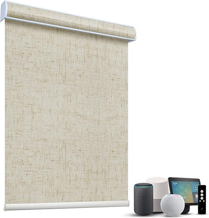 SmartWings Motorized Light Filtering Shades, 70% Blackout, Custom Size, Rechargeable Battery, Works with Matter/Apple HomeKit, Alexa, Thread/Zigbee, Remote Optional, 70% Linen Sand