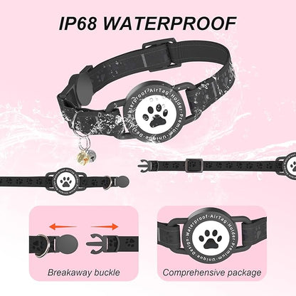 GPS Tracker for Cats, Waterproof GPS Cat Trackers Cats Collar with Bells, No Subscription, GPS Cat Collar, Adapt with Apple Find My (iOS Only) Finder Tag for items Pets Christmas Gift (BLACK)