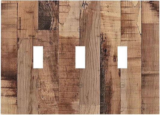 Decorative Switch Plates Rustic Brown Wood Grain 3 Gang Wall Plate Triple Toggle Light Switch Cover Faceplate Electrical Wall Panels for Farmhouse Kitchen Decor