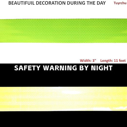 Non Fading Fluorescent Yellow Reflective Tape Outdoor Waterproof 3 inch, High Visibility Warning Safety Industrial Marking Tape (11 feet)