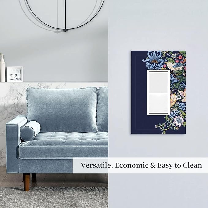 Decorative Outlet Covers Vintage Blue Morris Strawberry Thief Bird Flower 1 Gang Single Decora GFCI Device Light Switch Covers Plate 1 Rocker Wall Plate Jumbo Faceplate
