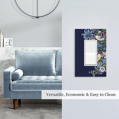 Decorative Outlet Covers Vintage Blue Morris Strawberry Thief Bird Flower 1 Gang Single Decora GFCI Device Light Switch Covers Plate 1 Rocker Wall Plate Jumbo Faceplate