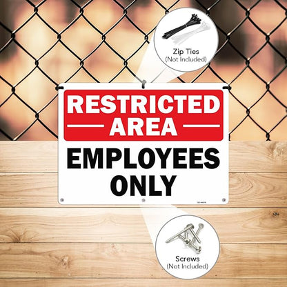 T&R Restricted Area Sign Employees Only Sign - 2 Pack - 14 x 10 Inches Rust Free .040 Aluminum - UV Protected, Waterproof, Weatherproof and Fade Resistant - 6 Pre-drilled Holes