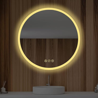 Blossom 24 Inches Large Modern LED Round Bathroom Vanity Mirror, Color Temperature Adjustable, Anti-Fog Dimmable Lights, Easy to Install, Wall Mounted Makeup Mirror with Smart Touch Button