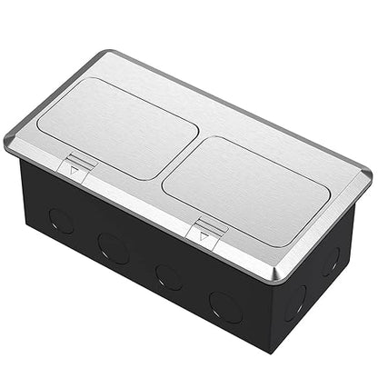KYHSHJ Dual Pop-Up Floor Electrical Outlet Box Kit，20 Amp Stainless Steel USB TR Receptacle Outlet，3-Port RJ45 Datacom Receptacle，Waterproof Gasket with IP44 Waterproof Rating，ETL Listed, Silver