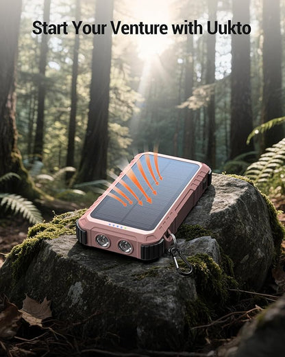 Power-Bank-Solar-Charger 45800mAh Fast Charging with 3 Built-in Cables LED Flashlight Portable External Battery Pack Compatible with iPhone, and-roid, Tablet, Drone, Camera