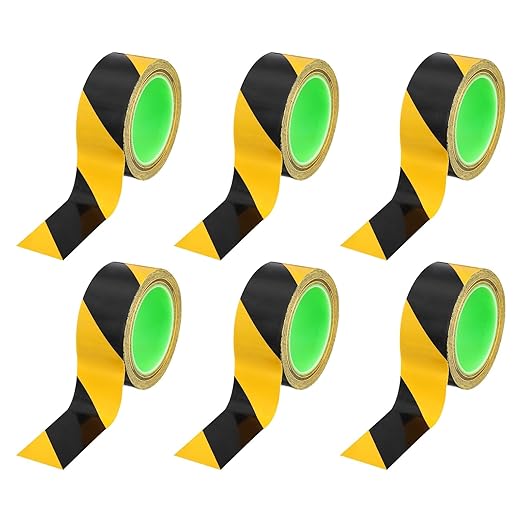 PATIKIL Floor Marking Tape 2 Inch x 110 Ft, 6 Pcs Self-Adhesive Warning Safety Tape Caution Stripe for Walls Floors Pipes Equipment Outdoor, Black/Yellow