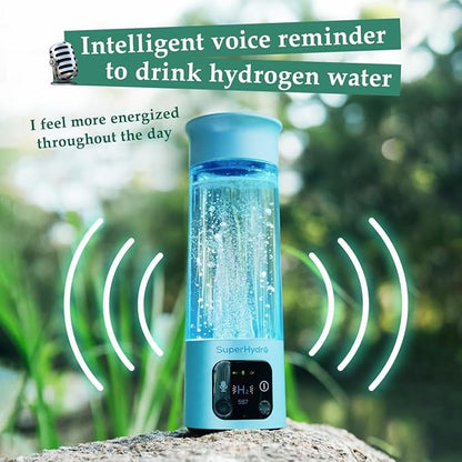 Hydrogen Water Bottle Generator - Up to 6000+ PPB Concentration - SPE/PEM Technology - Voice Reminder - Water Ionizer Machine Suitable for Travel, Daily and Office Drinking - 12oz (Blue)