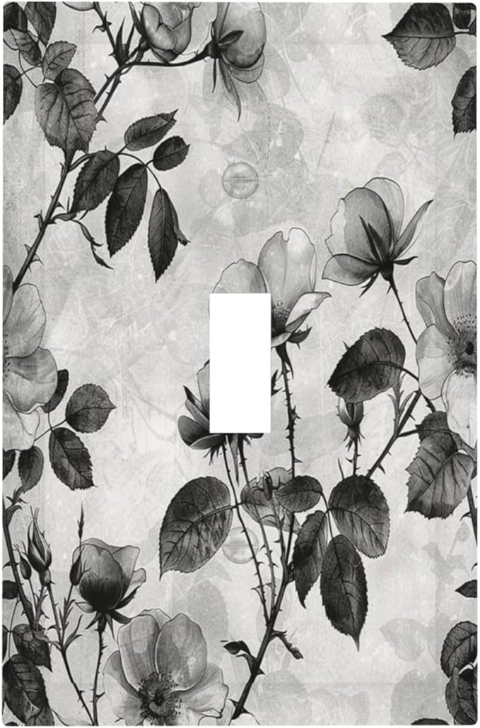 Decorative Light Switch Cover Black Breezy Watercolor Garden Floral 1 Gang Single Toggle Device Electrical Faceplate Switchplates Decorator Outlet Wall Plate for Bedroom Home Decor