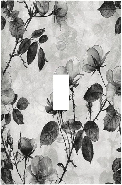 Decorative Light Switch Cover Black Breezy Watercolor Garden Floral 1 Gang Single Toggle Device Electrical Faceplate Switchplates Decorator Outlet Wall Plate for Bedroom Home Decor
