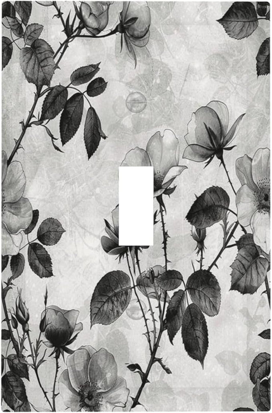 Decorative Light Switch Cover Black Breezy Watercolor Garden Floral 1 Gang Single Toggle Device Electrical Faceplate Switchplates Decorator Outlet Wall Plate for Bedroom Home Decor