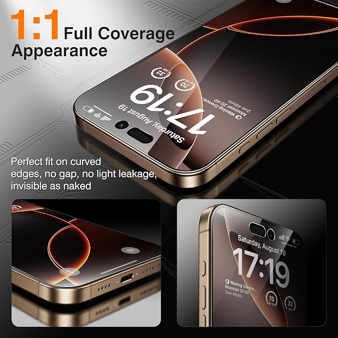 EZ-GLAZ- 4 Pack for iPhone 16 Pro Max Privacy Screen Protector [6.9"] With 2 Pack Camera Lens Protector, 9H+ Hardness 12FT Military Grade Shatterproof Scratch Resistant Durable Tempered Glass Film with Flawless Fit Kit