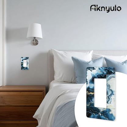 Art Light Switch Covers Luxurious Blue and Gold Marble Acrylic Switch Light Cover Switch Light Cover Durable Decorative Outlet Covers Switch Plates And Outlet Covers