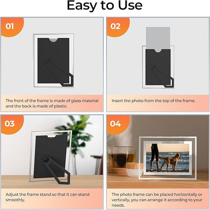 4x6 Picture Frames Set of 2, Desktop Clear Glass Photo Frame Horizontal or Vertical Display for Landscape, Portrait, Wedding, Pet Photos