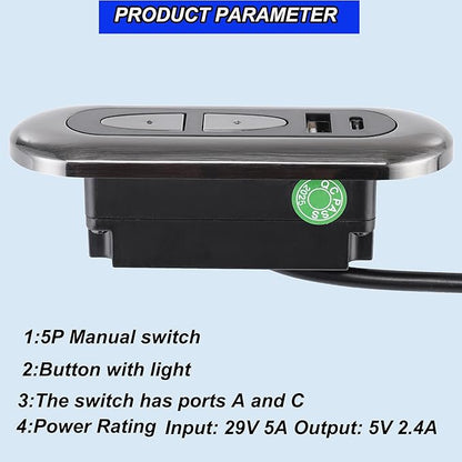 Lift Chair Remote Control Universal,2-Button 5-Pin Round Plug Electric Lounge Chair Manual Control Compatible with USB A and C Ports Okin Limoss Lane Electric Lazy Chair Switch Stand
