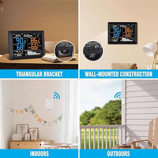 Sainlogic Wireless Weather Station with Atomic Clock, 8.3" Large Easy to Read Screen & Indoor Outdoor Sensor for Temperature, Humidity, Weather Forecast & Alarm(No WiFi)