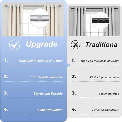 Silver Wrap Around Curtain Rods 48 to 90 Inch:Blackout Heavy duty Adjustable Window Curtain Rod for Bedroom,Industrial Darkening Curved French Metal Single Drapery Rods Easy Install,Nickel