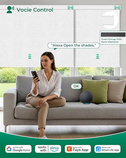Allesin Motorized Roller Blinds – Rechargeable Smart Shades with Remote & Quiet Motor, Top/Bottom Aluminum Rails, Alexa-Compatible for Window (34.5" W x 72" H, 100% Blackout Cloud-Patterned)