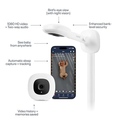 Nanit Essentials Smart Baby Monitor with Wall Mount – 1080p HD Wi-Fi Camera, Sensor-Free Breathing Monitoring, Sleep Tracking, Two-Way Audio, Night Vision, Sound & Motion Notifications, White