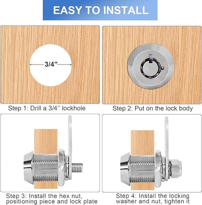 Cam Locks RV Storage Keyed Alike, 1-1/2" Fits 1-1/4" Max Door Thickness, Compartment Locks for Camper Trailer Cabinet With Keys (1-1/2 Inch 6Pack)