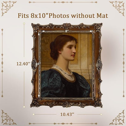 8x10 Picture Frames with Embossed Vines Design and Glass Front Hand-Crafted Resin Photo Frame with Easel & Hook for Tabletop & Wall Hanging Ornate Baroque Vintage Home Room Decor (Bronze)