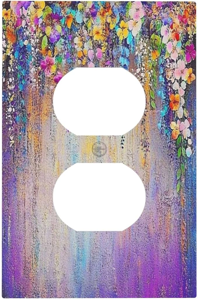 Colorful Country Flower Wildflower Floral Outlet Covers 1 Gang Duplex Light Switch Cover Decorative Switch Plates Electrical Receptacle Faceplate Wall Plate For Bed Room Living Room Decor