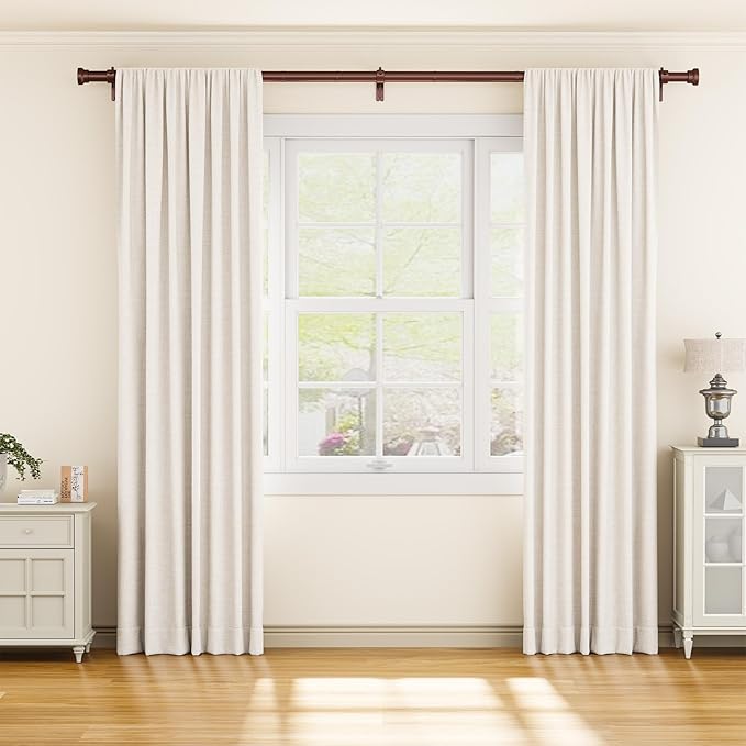 Curtain Rod 32-118 Inch, Heavy Duty 1 Inch Adjustable Curtain Rods for Windows, Antique Bronze Long Window Treatment Rods, Modern Design, Easy Installation