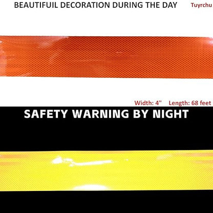 Non Fading Orange Reflective Tape Outdoor Waterproof 4 inch, High Visibility Warning Industrial Marking Tape, Safety Stickers (68 feet)