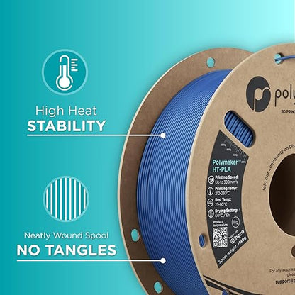 Polymaker HT-PLA Filament 1.75mm Blue, High Temp PLA for 3D Printing, Heat Stable Up to 150°C, Easy to Print, Works with Most FDM Printers, 1kg Spool