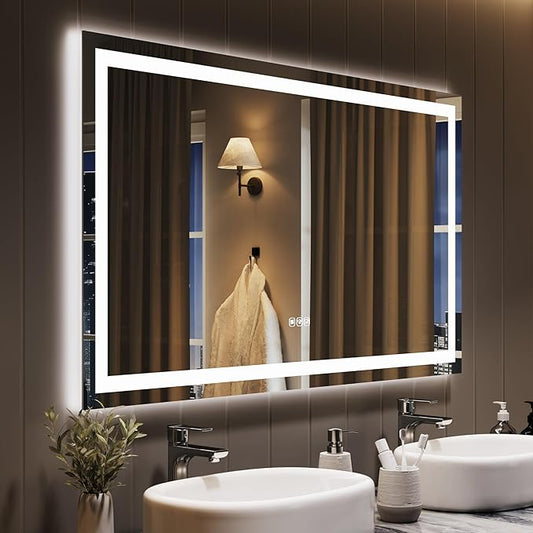 GarveeHome 50x28 LED Bathroom Mirror with Lights, Dimmable, Anti-Fog, Backlit + Front Lit, Smart Bathroom Vanity Mirror for Wall, Memory Function, Shatter-Proof (Horizontal/Vertical)