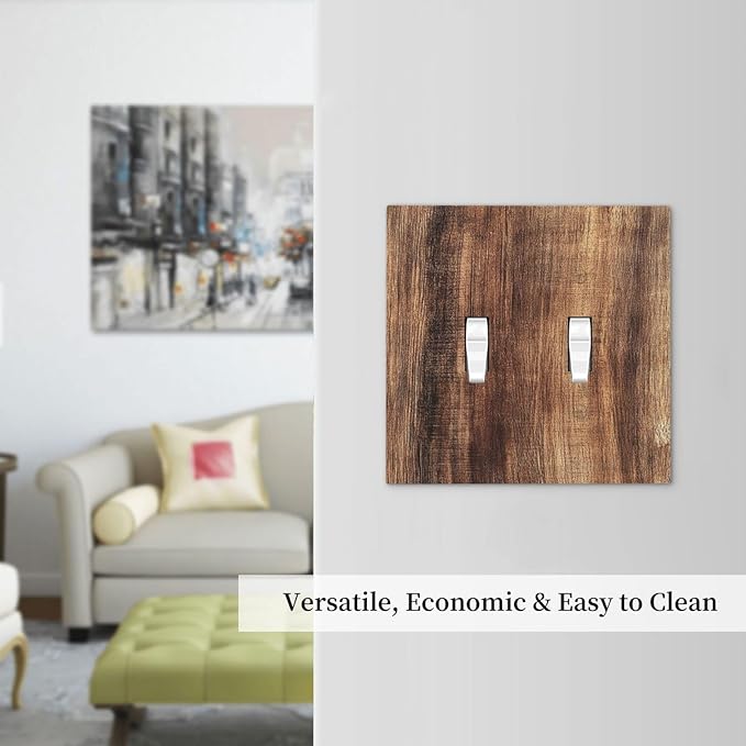 Decorative Switch Plates Vintage Rustic Brown Wood Grain 2 Gang Double Toggle Outlet Light Switch Cover Wall Plate Electrical Faceplate for Bedroom Farmhouse Decor