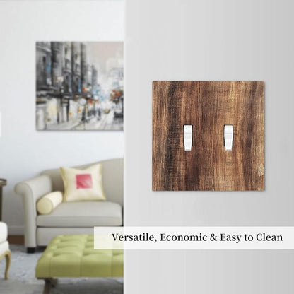Decorative Switch Plates Vintage Rustic Brown Wood Grain 2 Gang Double Toggle Outlet Light Switch Cover Wall Plate Electrical Faceplate for Bedroom Farmhouse Decor