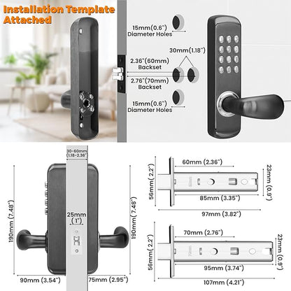 Stainless Steel Mechanical Keypad Entry Door Handle Lock,Commercial Keyless Push Button Code Door Lever,Single-Sided Combination &Interior Non-locking,Exterior Auto-Lock,For Outdoor,Matte Black