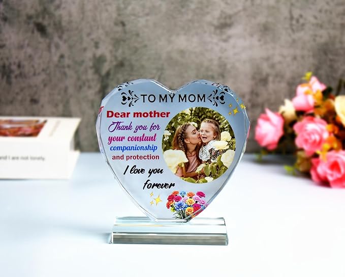 FANF&YKPY Personalized mother's gift customized heart-shaped crystal photo frame Christmas, Thanksgiving, Mother's Day, birthday gift for mom, mother, wife, women, ladies, grandmother