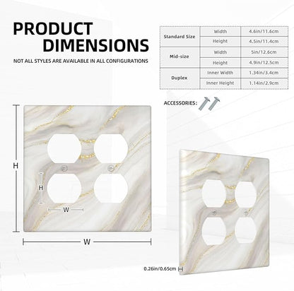 White Grey Gold Marble Simple Tiles Outlet Covers 2 Gang Double Duplex Decorative Light Switch Covers Electrical Wallplates Socket Faceplate for Bathroom Kitchen Decor