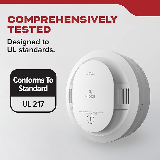 Kidde Hardwired Smoke Detector, 10-Year Battery Backup, Voice Alerts, Interconnectable, LED Warning Light Indicators, 20SA10-V
