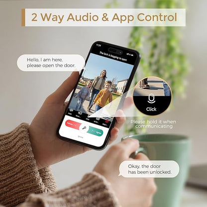 WiFi Video Smart Lock with Camera & Doorbell - 5-in-1 Keyless Entry, Fingerprint, Keypad, App Control, Two-Way Audio, Auto Lock, Waterproof, Easy Installation