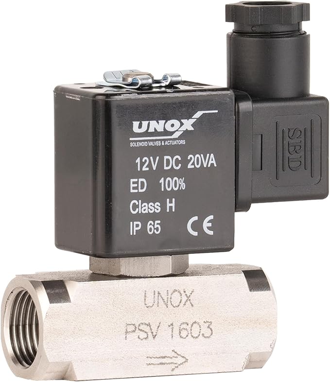 UNOX 1/8" NPT Electric Solenoid Valve 12V DC, Stainless Steel AISI316 Control Valve Normally Closed - 0-232 PSI Multi-Purpose Reliable Control Valve for Water, Air, and Gas - Solenoid Valves