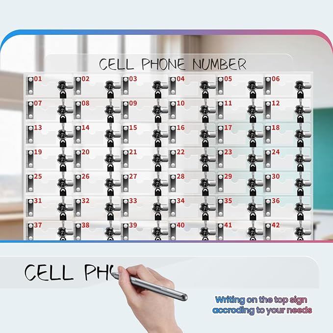 60 Slots Cell Phone Locker Box for Classroom with Door Locks and Keys Clear Acrylic Cell Phone Lock Storage Cabinet Wall Mounted for School Factory Office
