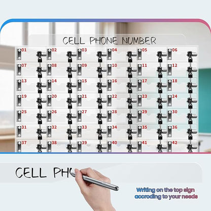 60 Slots Cell Phone Locker Box for Classroom with Door Locks and Keys Clear Acrylic Cell Phone Lock Storage Cabinet Wall Mounted for School Factory Office