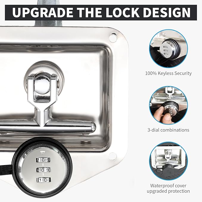 Combination Truck Tool Box Lock Replacement, 3 Digit Combination Lock Keyless Security Folding T-Handle Latch Standard US General for Trailer Toolbox RV Camper Motorhome Patrol Car