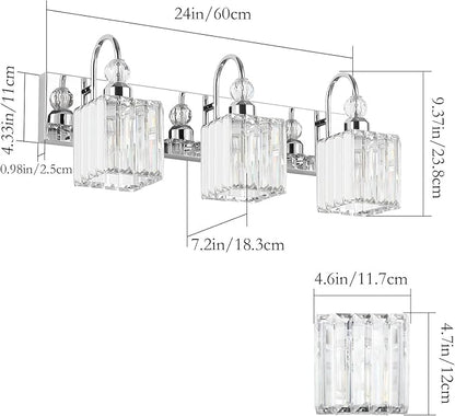 Ralbay Chrome Crystal Bathroom Vanity Light - 3-Lights, 24" Modern Wall Light Fixtures