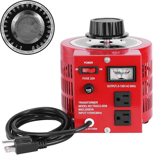 20Amp Variable Transformer Auto AC Voltage Regulator Power Supply, 2000VA Max, 0~130 Volt Output