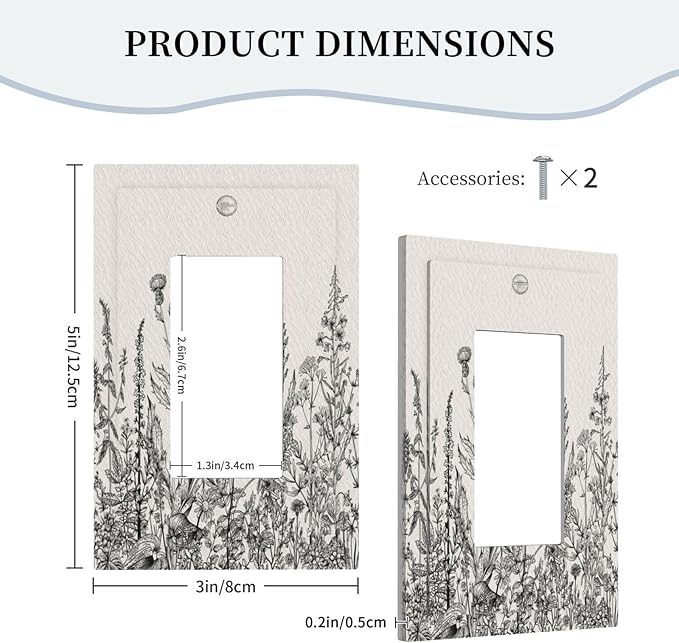 Personalized Wall Plate Decorative Light Switch Cover Black and Beige Garden Plants Flowers Single Rocker Switchplate 1 Gang Outlet Covers Decora Light Switch Plate for Home Decor