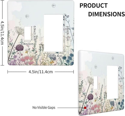 Colorful Wildflower Watercolor Dandelion Floral Outlet Covers 1 Toggle 1 Rocker Combination Decorative Wall Plate Electrical Switch Plates Light Switch Cover Plate For Cabin Home Decor