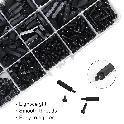 600PCS M3 Male Female Nylon Hex Spacer Standoffs Screws Nuts, Motherboard Standoffs and Screws Assortment Kit, Threaded Pillar for Circuit Board PCB Motherboard (Black)