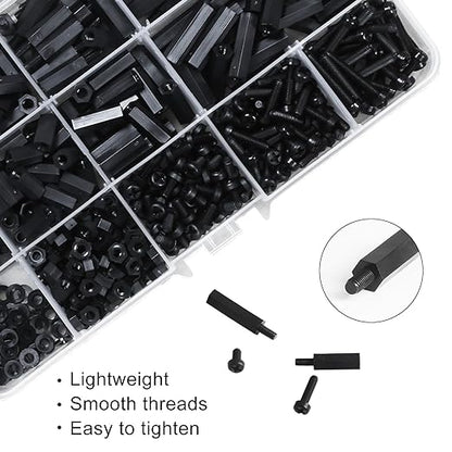 600PCS M3 Male Female Nylon Hex Spacer Standoffs Screws Nuts, Motherboard Standoffs and Screws Assortment Kit, Threaded Pillar for Circuit Board PCB Motherboard (Black)